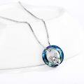 wholesale 925 Sterling Silver Blue Crystal Circle with Pig Charm Pendant Necklace for Women and Girls Gifts-0-2