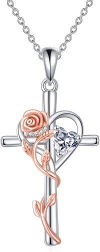 wholesale 925 Sterling Silver Rose and Heart Cross Pendant Necklace - Faith  for Women-Cross-Rose Ⅳ