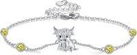 wholesale 925 Sterling Silver Birthstone Highland Cow Link Bracelet Western Jewelry Gift-11-Nov-Citrine