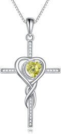 wholesale TOUPOP Peridot August Birthstone Necklaces For Women White Gold S925 Sterling Silver Cross Infinity Pendant Necklace Christian Religious Faith Cross Birthday Jewelry For Girlfriend Wife Daughter -0-0