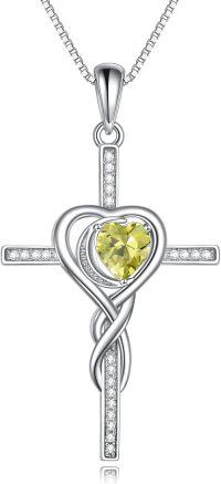 wholesale TOUPOP Peridot August Birthstone Necklaces For Women White Gold S925 Sterling Silver Cross Infinity Pendant Necklace Christian Religious Faith Cross Birthday Jewelry For Girlfriend Wife Daughter -undefined