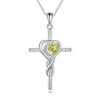 TOUPOP White Gold S925 Peridot Cross Infinity Pendant Necklace-undefined