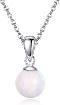 wholesale 925 Sterling Silver Round White Opal Ball Pendant Necklace-0-0