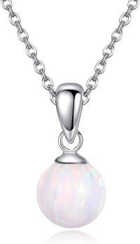 wholesale 925 Sterling Silver Round White Opal Ball Pendant Necklace-Created White Opal