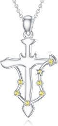 wholesale 925 Sterling Silver Libra Zodiac Star Sign Cross Pendant Necklace with Yellow Stones and Stars for Women Girls  (Libra)-0-0