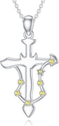 wholesale 925 Sterling Silver Libra Zodiac Star Sign Cross Pendant Necklace with Yellow Stones and Stars for Women Girls  (Libra)-Scorpio