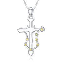 wholesale 925 Sterling Silver Libra Zodiac Star Sign Cross Pendant Necklace with Yellow Stones and Stars for Women Girls  (Libra)-Scorpio
