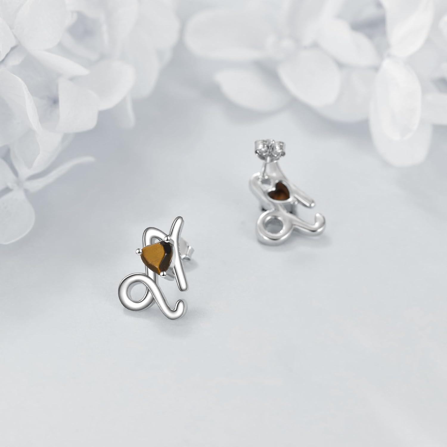 wholesale 925 Sterling Silver Tiger Eye Capricorn Constellation Stud Earrings for Women's -0-2