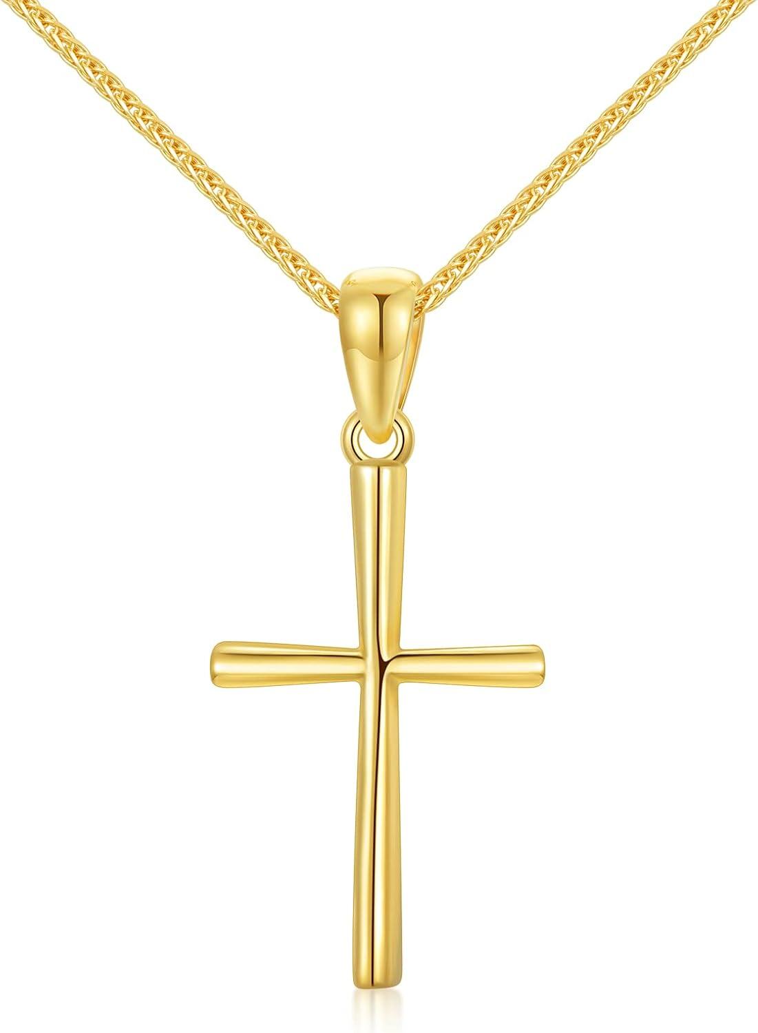 14K Gold Wheat Chain Cross Pendant Necklace for Women 16 18 -0-0