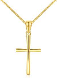 wholesale 14K White Gold Polished Cross Pendant Chain Necklace for Women Girls 20 + Extender-Yellow Gold