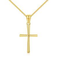 wholesale 14K White Gold Polished Cross Pendant Chain Necklace for Women Girls 20 + Extender-Yellow Gold