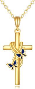 wholesale 14K Gold Butterfly Cross Pendant Necklace 14K Gold Chain s for Mom Sisters-0-6