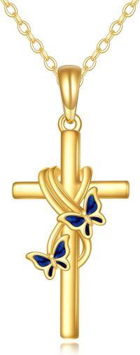 wholesale 14K Gold Butterfly Cross Pendant Necklace 14K Gold Chain s for Mom Sisters-Butterfly