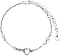 wholesale 925 Sterling Silver Heart & Infinity Charm Pearl Anklet for Women-Pearl-Infinity Heart B