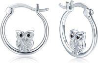 wholesale 925 Sterling Silver Owl Huggie Hoop Earrings with Animal Shape and Minimalist Design-Owl