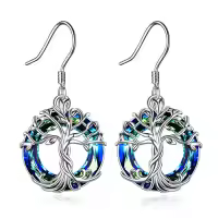TOUPOP Sterling Silver Crystal Tree Of Life Family Dangle Earrings-style_name:0-Blue Crystal