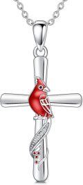 wholesale White Gold Plated 925 Sterling Silver Red Cardinal Bird Pendant Necklace 925  for Women-0-0