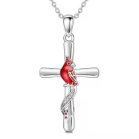 wholesale White Gold Plated 925 Sterling Silver Red Cardinal Bird Pendant Necklaces Wholesale 925  for Women-Cardinal