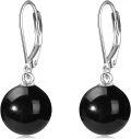 wholesale 925 Sterling Silver Black Onyx Ball Leverback Dangle Drop Earrings for Women-0-0