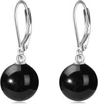 wholesale 925 Sterling Silver Black Onyx Ball Leverback Dangle Drop Earrings for Women-Black Onyx