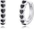 wholesale 925 Sterling Silver Heart-Shaped Black Huggie Hoop Earrings - Trendy  for Her Him Mother's Day Present-0-0