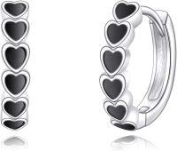 wholesale 925 Sterling Silver Heart-Shaped Black Huggie Hoop Earrings - Trendy  for Her Him Mother's Day Present-11-Heart Hoops