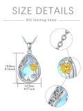 wholesale 925 Sterling Silver Teardrop Blue Agate Sunflower Pendant Necklace for Women-0-3