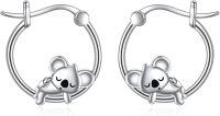 wholesale 925 Sterling Silver Sleeping Koala Huggie Hoop Earrings for Women Girls  3cm Diameter-a-Koala Earrings