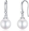 wholesale 925 Sterling Silver Round White Freshwater Pearl Drop Earrings with Cubic Zirconia Accents for Women-0-0
