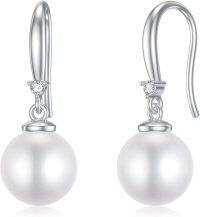 wholesale 925 Sterling Silver Round White Freshwater Pearl Drop Earrings with Cubic Zirconia Accents for Women-Style 2