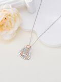 wholesale 925 Sterling Silver Heart Pendant Necklace - Mother's Day Gift for Mom Mama Bear and Dinosaurs Family Jewelry-0-2