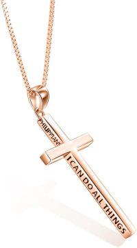 wholesale Sterling Silver Cross Necklace Philippians 4 13 I Can Do All Things Inspirational Gift-Rose Gold