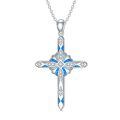 wholesale 925 Sterling Silver Blue Opal Inlay Cubic Zirconia Cross Pendant Necklace for Women-0-0