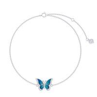 wholesale 14K Gold Chain with Blue Enamel Butterfly Charm Bracelet for Women - Animal Lovers' -White Gold