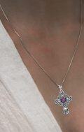 wholesale 925 Sterling Silver Purple Amethyst Celtic Knot Cross Pendant Necklace for Women-0-2