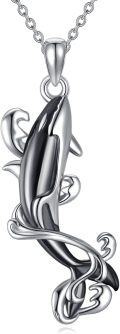 wholesale 925 Sterling Silver Black Onyx Whale Ocean Wave Pendant Necklace-0-0