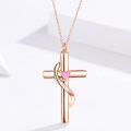 wholesale Rose Gold Plated 925 Sterling Silver with Birthstone Cross Urn Necklace for Ashes, Cremation Jewelry with 10k Rose Gold Chain-0-2