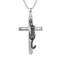 wholesale 925 Sterling Silver Black Cat on Cross Pendant Necklace for Women and Men-0-0