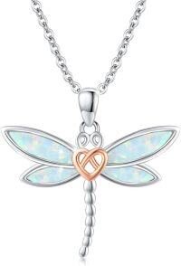 wholesale 925 Sterling Silver Opal Heart Dragonfly Pendant Necklace for Women-Opal