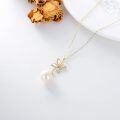 wholesale 14K Gold Diamond & Pearl Butterfly Crown Flower Pendant Necklace for Women (Length: 16-18)-0-3