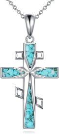 wholesale 925 Sterling Silver Turquoise Inlay Cross Pendant Necklace Religious  for Women and Men-0-0