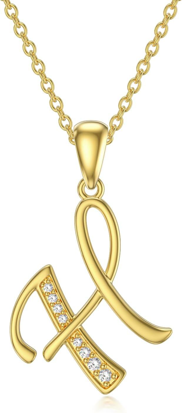 wholesale 14K Gold Moissanite A Z Initial Necklace for Women 16+2 -0-0