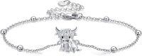 wholesale 925 Sterling Silver Highland Cow Charm Anklet with Beads and Clasp-Cow