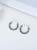 wholesale 925 Sterling Silver Bali Style Beaded Fringe Huggie Hoop Earrings - Vintage Inspired Design-0-4