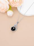 wholesale 925 Sterling Silver Black Freshwater Pearl Flower Pendant Necklace with Cubic Zirconia Accents-0-1