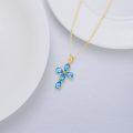 wholesale 14K Gold Natural Blue Topaz Flower Pendant Necklace for Women 18 Chain Christian Gifts-0-4