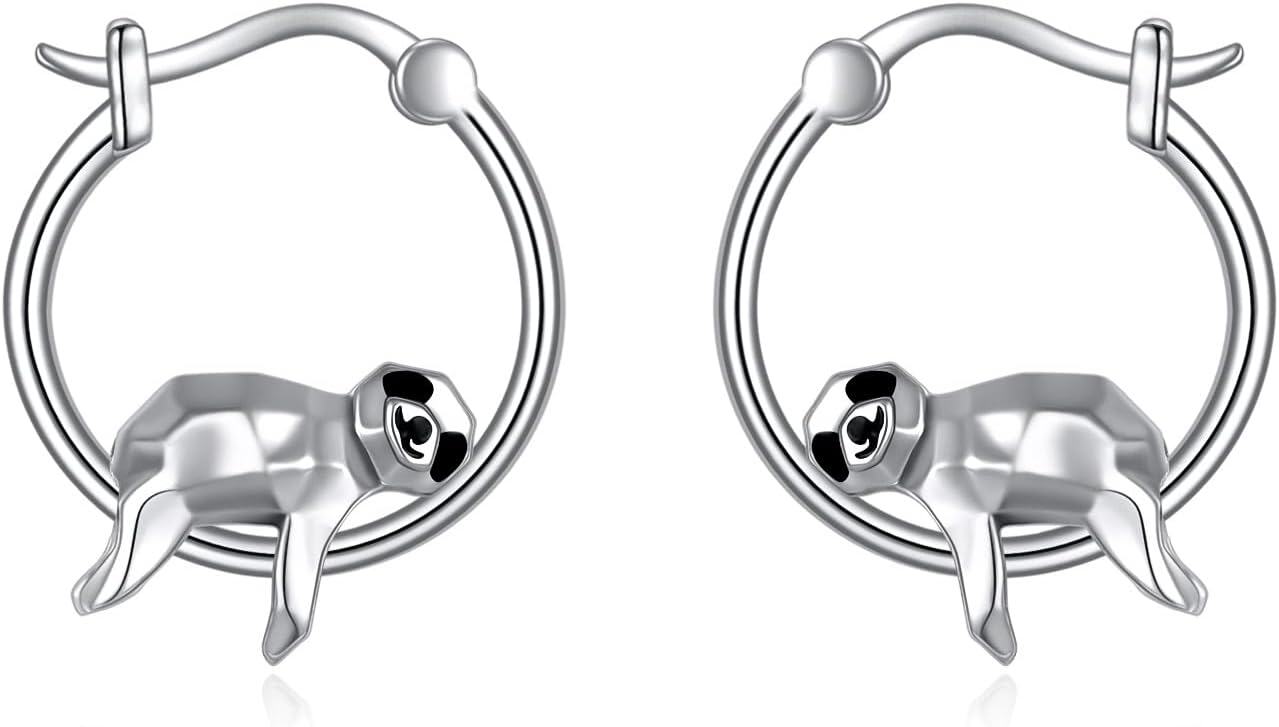 wholesale 925 Sterling Silver 3D Pug Dog Shape Hoop Earrings for Women and Girls-0-0