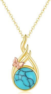 wholesale 10K Gold Turquoise Stone Butterfly Pendant Necklace - Mothers Day Gifts for Her-10K