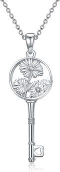 wholesale Sterling Silver Diamond Birth Flower Key Necklace for Women-0-25