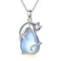 TOUPOP Sterling Silver Moonstone Cat Pendant Necklace-0-0